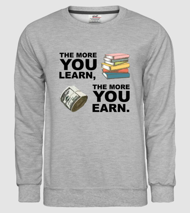 The more you learn the more you earn model gri pe tricou