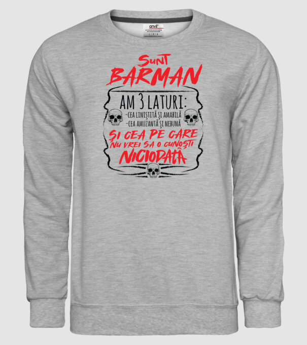 sunt barman am 3 laturi model gri pe tricou