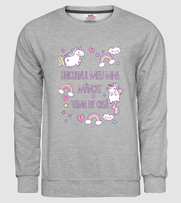 Unicornul meu mi-a mâncat tema de casă model gri pe tricou
