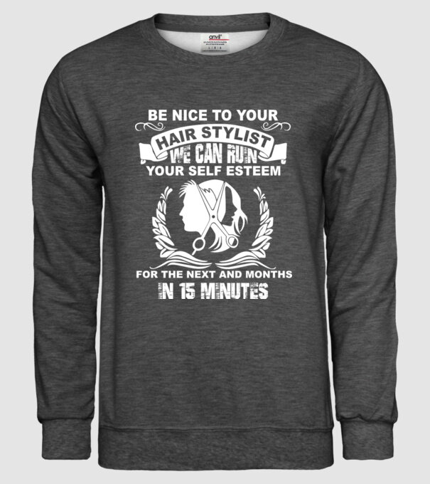 Be nice to your hair stylist model gri închis pe tricou
