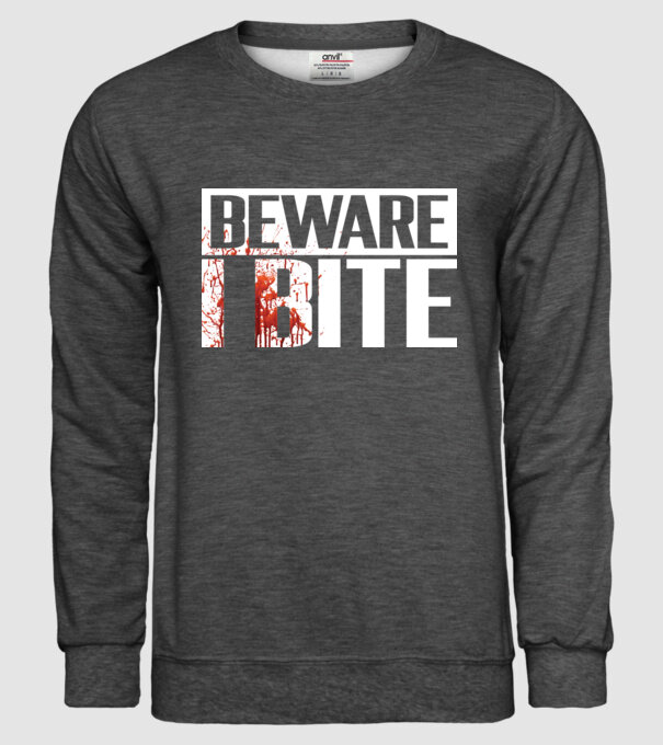 Beware i bite model gri închis pe tricou