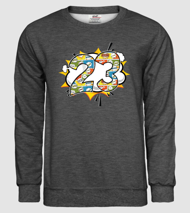 Birthday Comic Number 23 model gri închis pe tricou