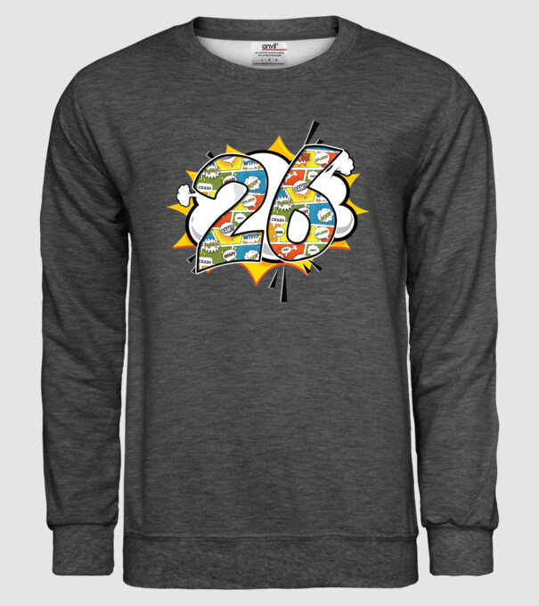 Birthday Comic Number 26 model gri închis pe tricou