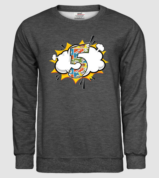 Birthday Comic Number 5 model gri închis pe tricou