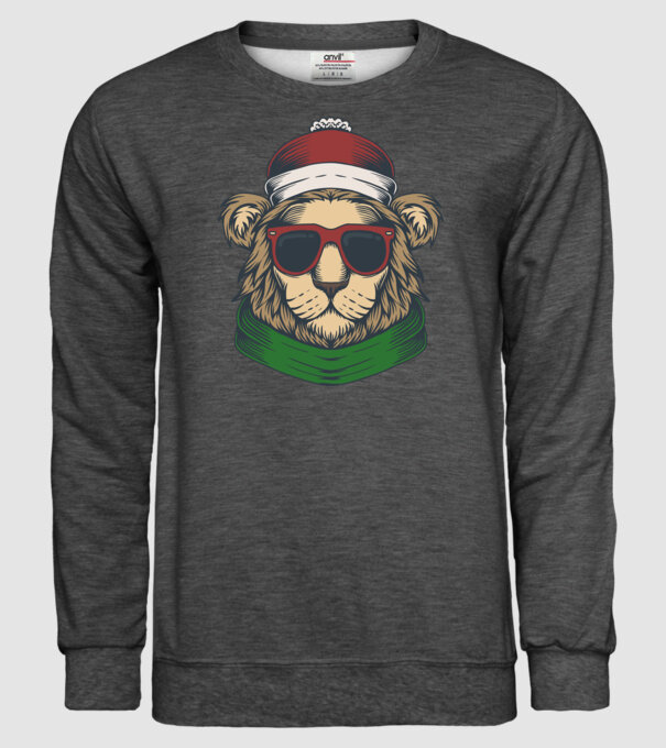 Leu Moș Crăciun model gri închis pe tricou