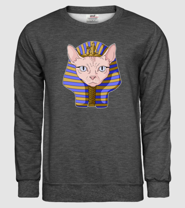 sphynx cat pharaoh model gri închis pe tricou