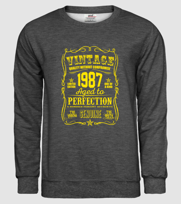 Vintage Perfection - 1987 model gri închis pe tricou