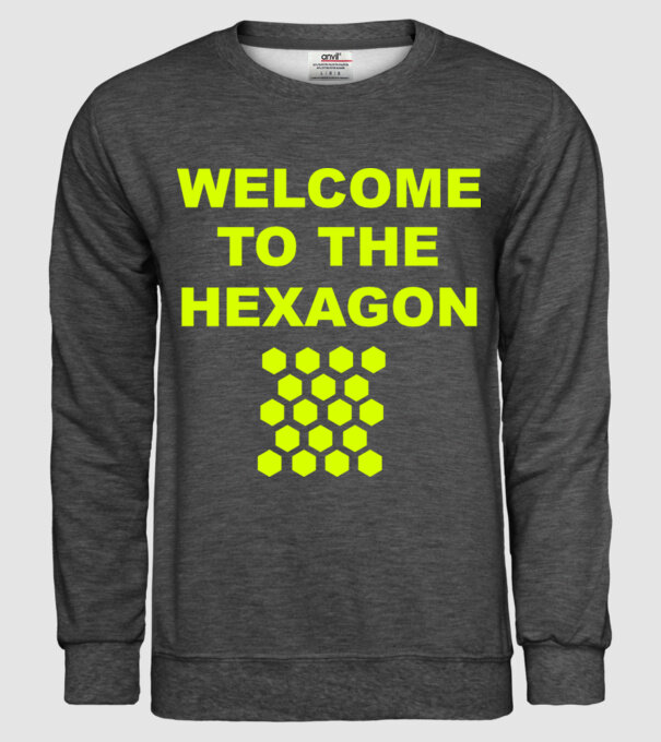 Welcome to the hexagon model gri închis pe tricou