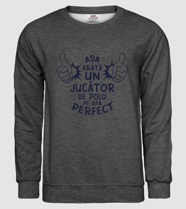 arată un JUCĂTOR DE POLO PE APĂ perfect model gri închis pe tricou
