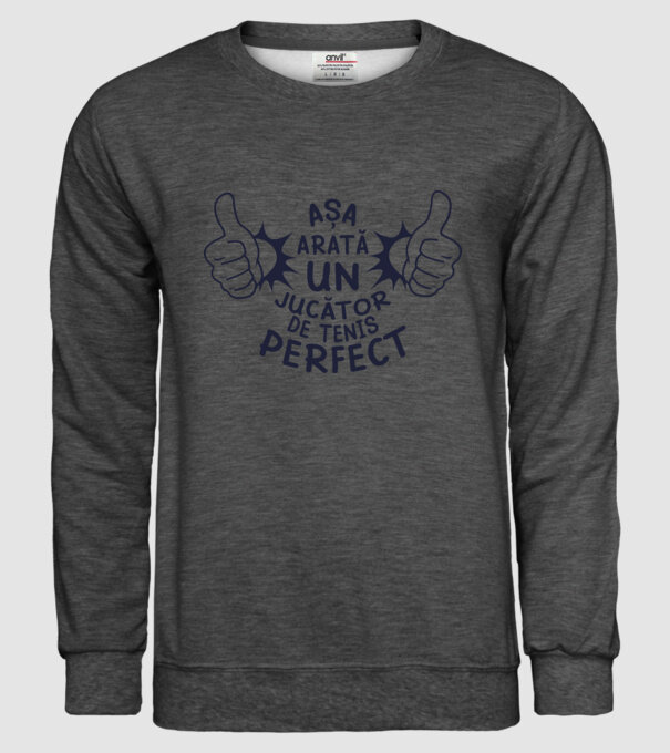 Așa arată un JUCĂTOR DE TENIS perfect model gri închis pe tricou