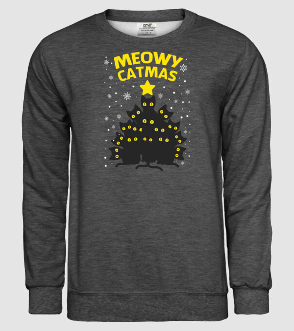 Meowy catmas black model gri închis pe tricou