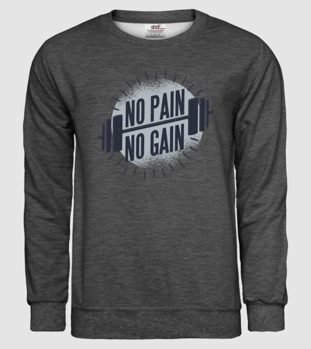 No pain no gain round model gri închis pe tricou