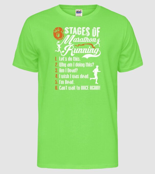 6 stages of marathon model verde neon pe tricou