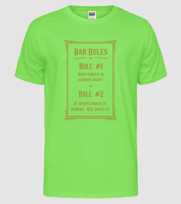 Bar rules model verde neon pe tricou