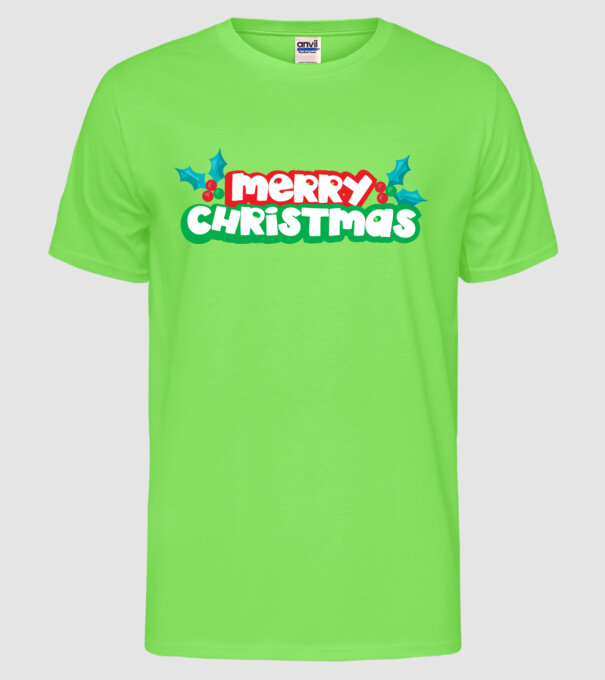 Text Crăciun Fericit model verde neon pe tricou