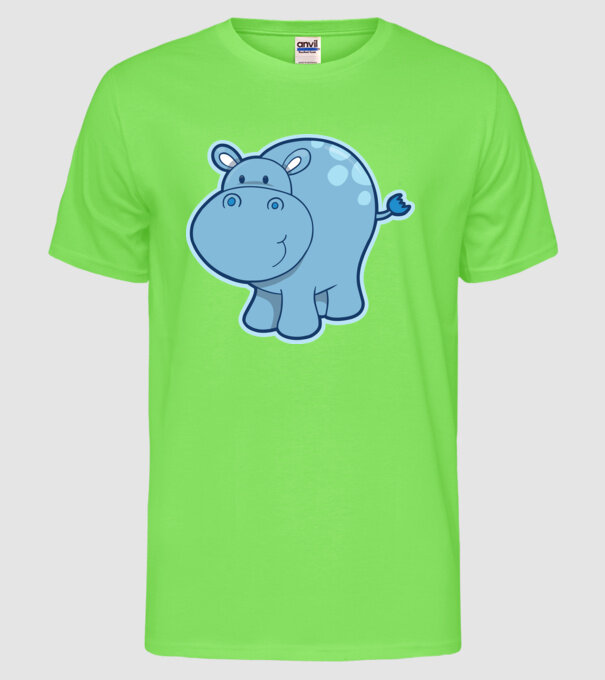 Cartoon hippo model verde neon pe tricou