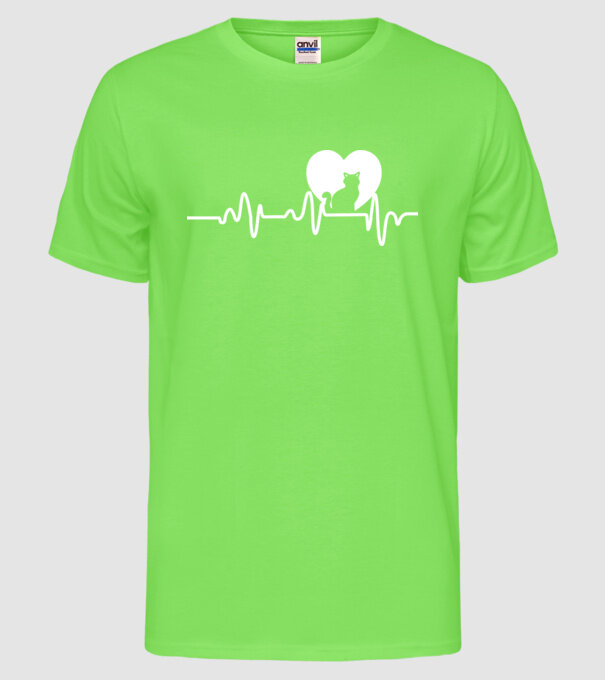 pisică heartbeat model verde neon pe tricou