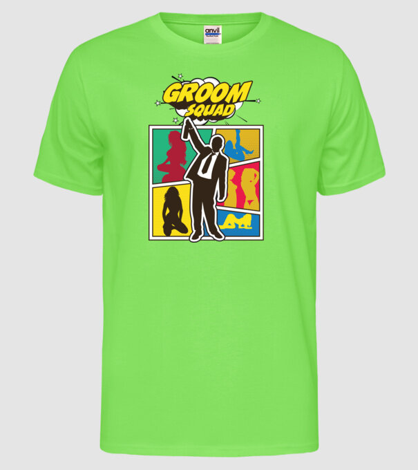 Comic Groom Squad model verde neon pe tricou