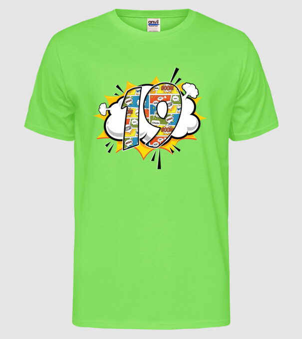 Birthday Comic Number 19 model verde neon pe tricou