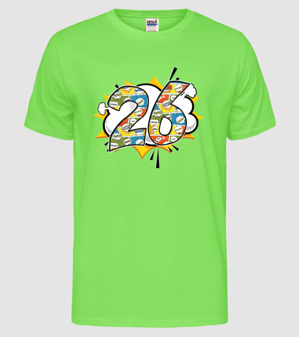 Birthday Comic Number 26 model verde neon pe tricou