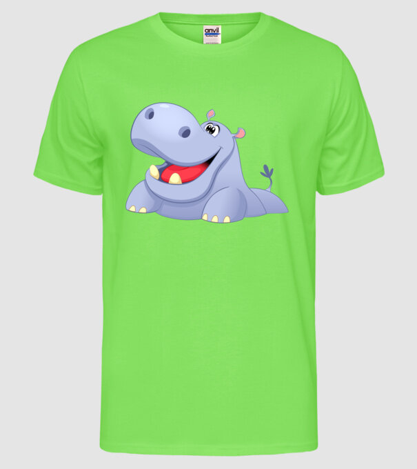 Cute Hippo model verde neon pe tricou