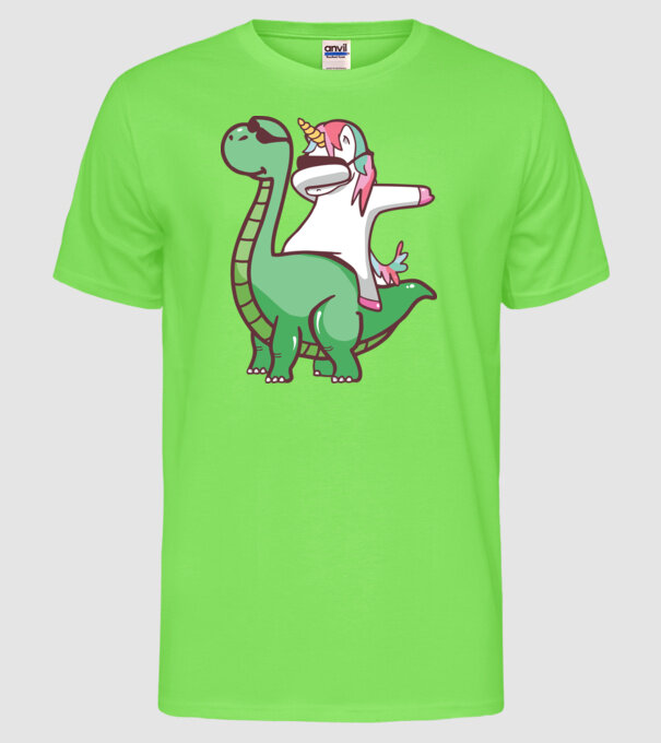 Dinozaur dabunicorn model verde neon pe tricou