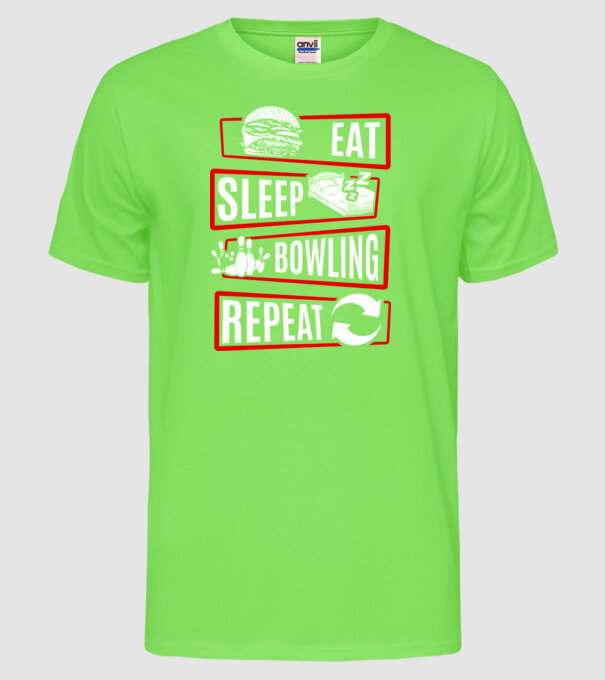 Eat sleep bowling repeat model verde neon pe tricou