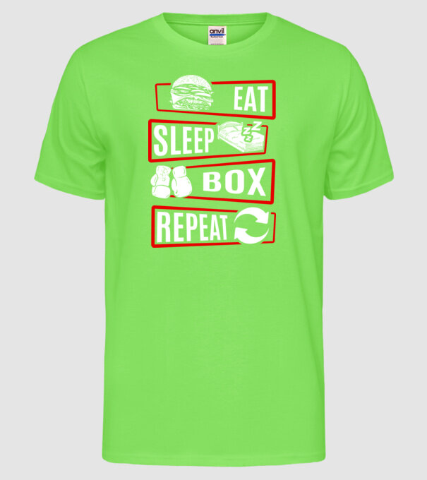 Eat sleep box repeat model verde neon pe tricou