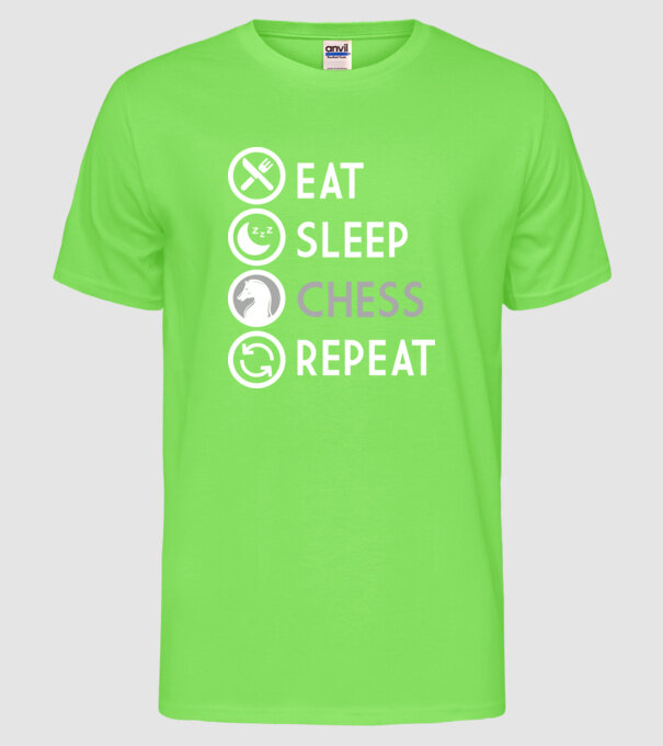 eat sleep chess model verde neon pe tricou