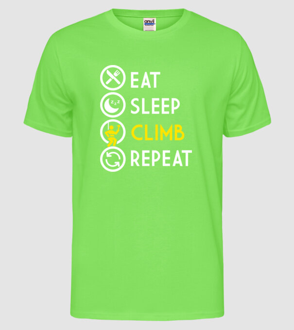 Eat sleep climb model verde neon pe tricou