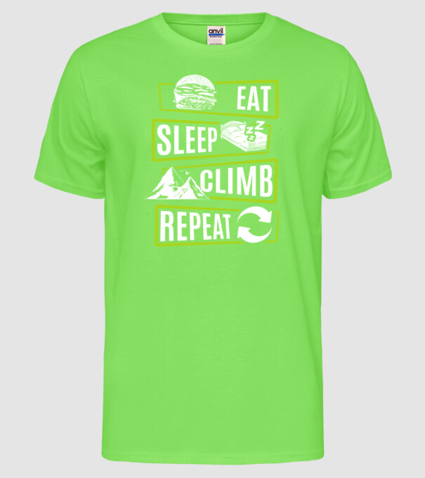 Eat sleep climb repeat model verde neon pe tricou