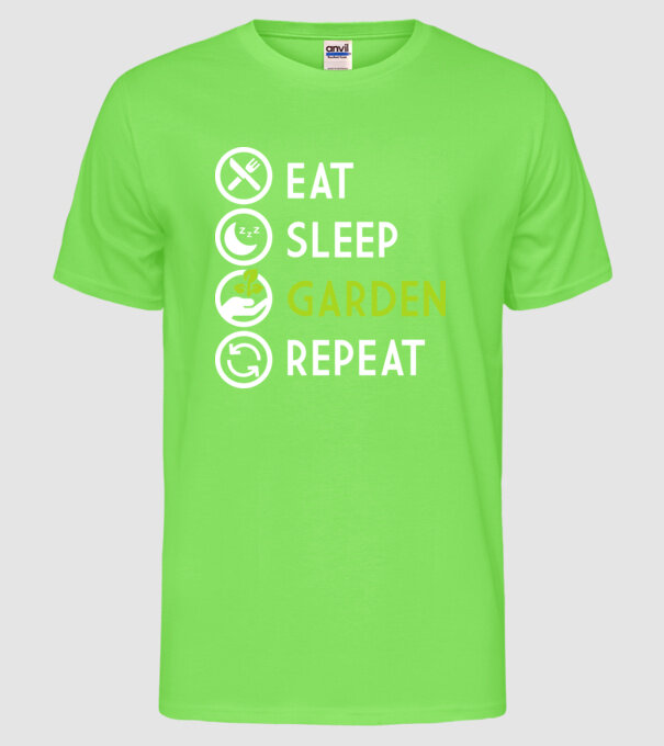 Eat sleep garden repeat model verde neon pe tricou
