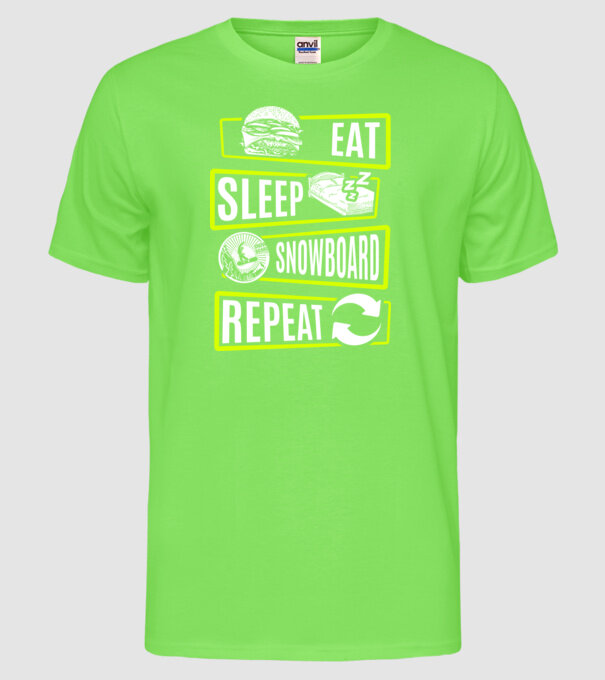 Eat sleep SNOWBOARD repeat V2 model verde neon pe tricou