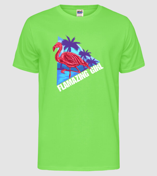 Flamingo girl model verde neon pe tricou