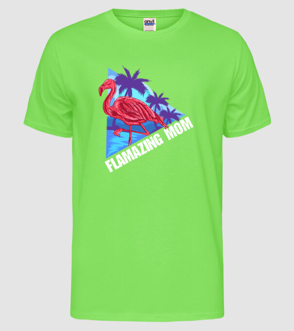 Flamingo mom model verde neon pe tricou