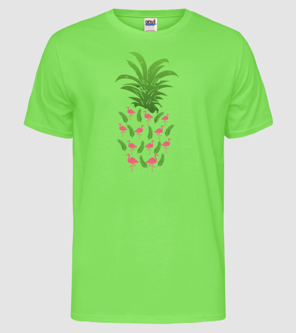 Flamingo ananas model verde neon pe tricou