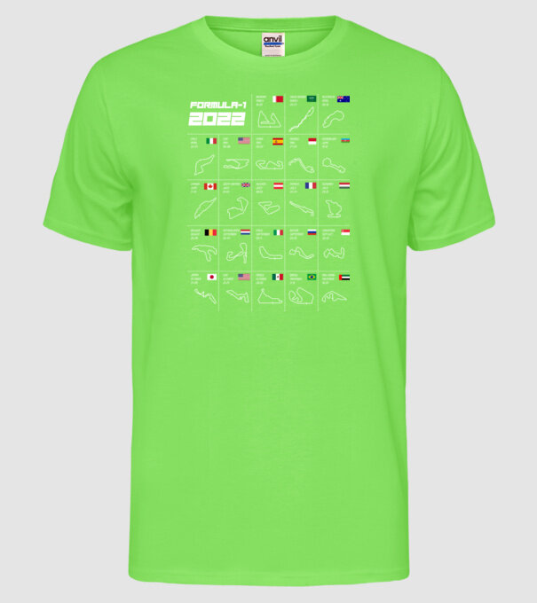 Formula 1 tracks 2022 model verde neon pe tricou