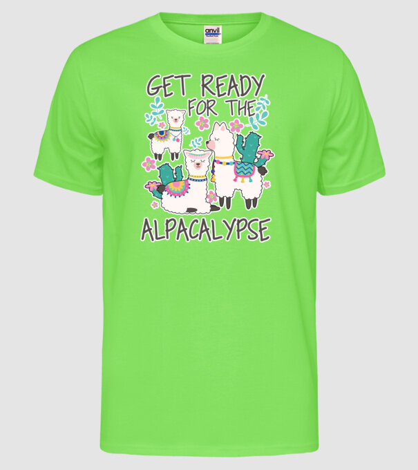 Get ready for the alpacalypse model verde neon pe tricou