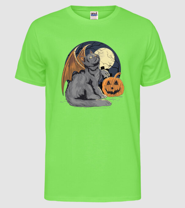 Halloween cica model verde neon pe tricou