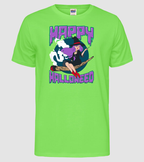 Happy Halloweed model verde neon pe tricou