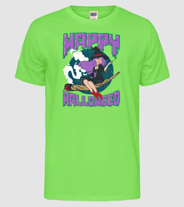 Happy Halloweed model verde neon pe tricou