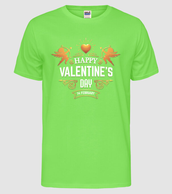 'Happy Valentine''s Day!' model verde neon pe tricou