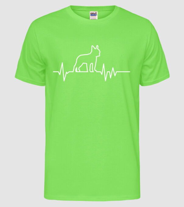 Heartbeat line Boston Terrier model verde neon pe tricou