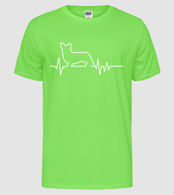 Heartbeat line Corgie model verde neon pe tricou