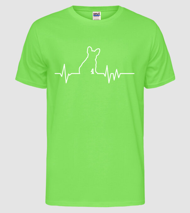 Heartbeat line Francia Bulldog model verde neon pe tricou