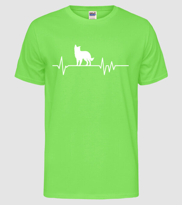 Heartbeat silueta Border collie model verde neon pe tricou
