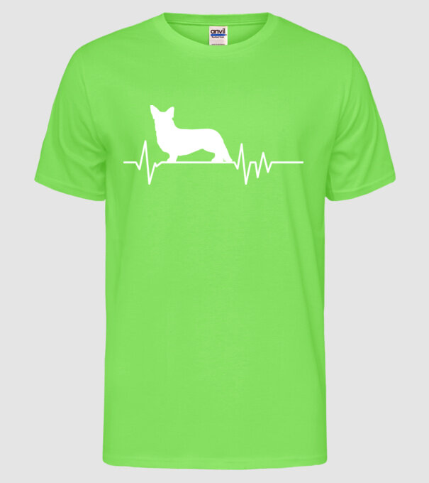 Heartbeat silueta Corgie model verde neon pe tricou
