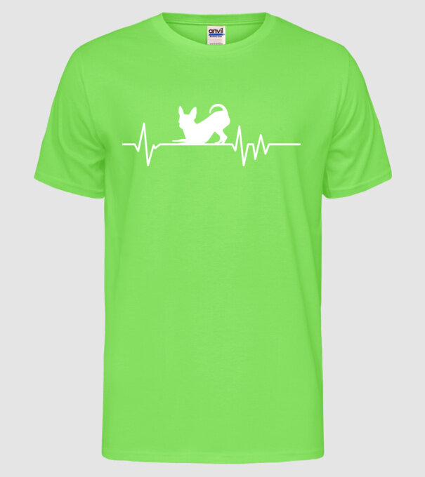 Heartbeat silueta Chihuahua model verde neon pe tricou