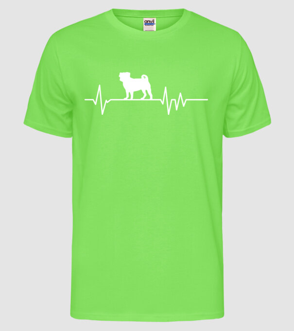 Heartbeat silueta Mops model verde neon pe tricou