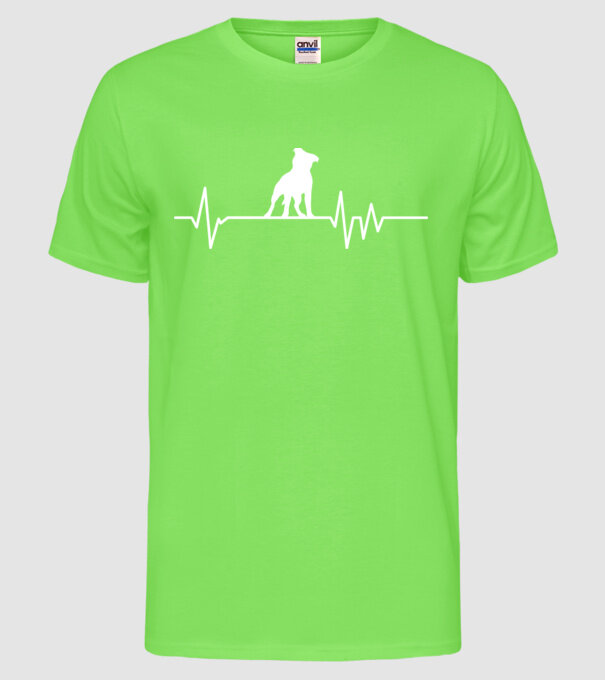 Heartbeat silueta Staffordshire terrier model verde neon pe tricou
